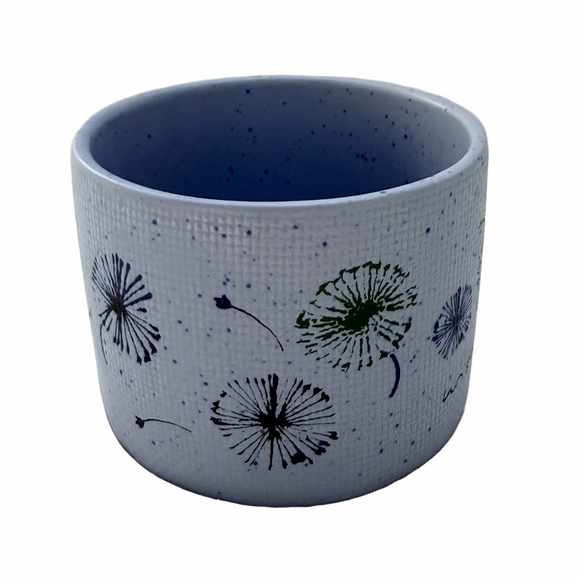 Anthropologie Wish 14oz Blue Coffee Mug Textured Dandelions Floral Stonewear - Picture 4 of 9